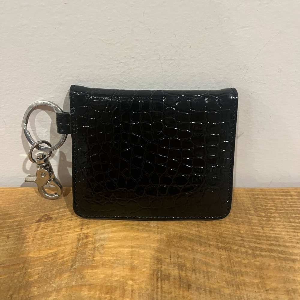 Unbranded faux snake skin black‎ ID holder wallet with chain EUC